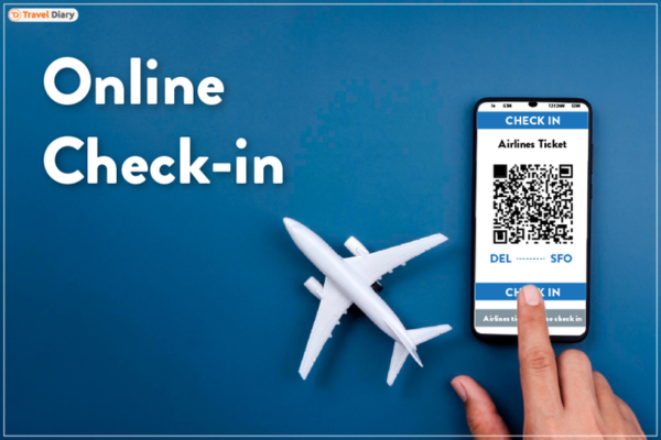 Check-in online facilitado no celular. Modelo de avião e cartão de embarque digital.