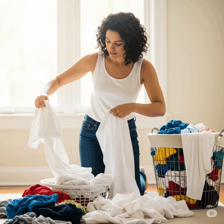 Como lavar roupa branca separando peças coloridas para evitar manchas e preservar o branco